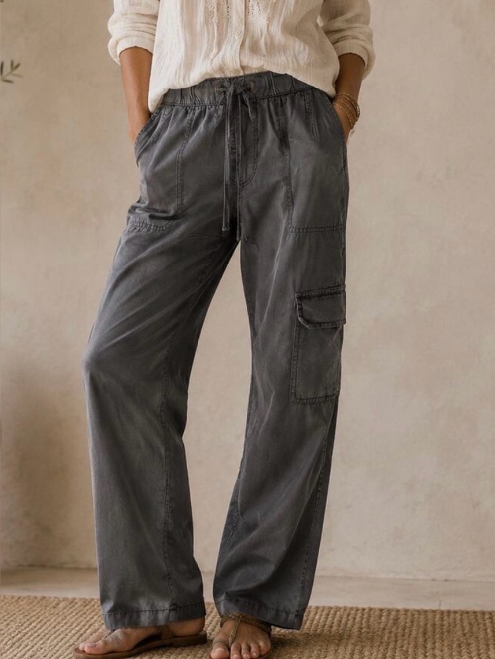 Sanctuary Pull On Cargo Pant Charcoal Gray Lyocell Wide Leg XP0004E1 Size S